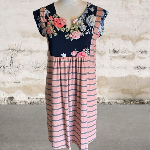 Beeson River NEW Pink Floral & Striped Babydoll Dress-Size Small - Picture 3 of 7